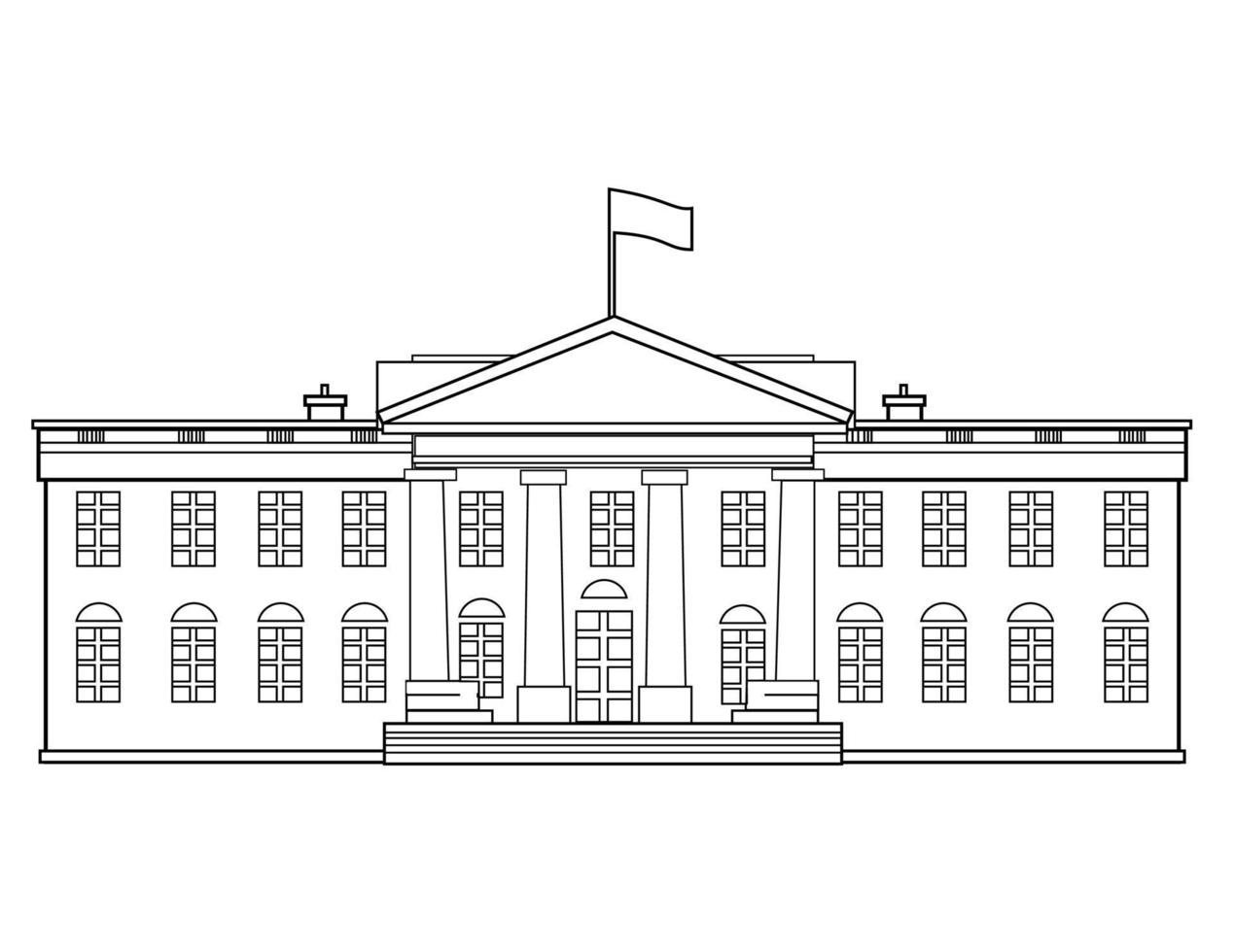 dibujo lineal de la vista frontal de la casa blanca en blanco y negro vector