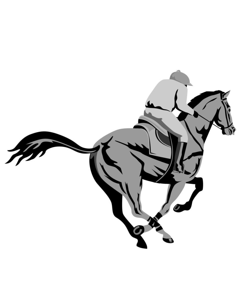 jockey y carreras de caballos vistas desde atrás al estilo wpa vector