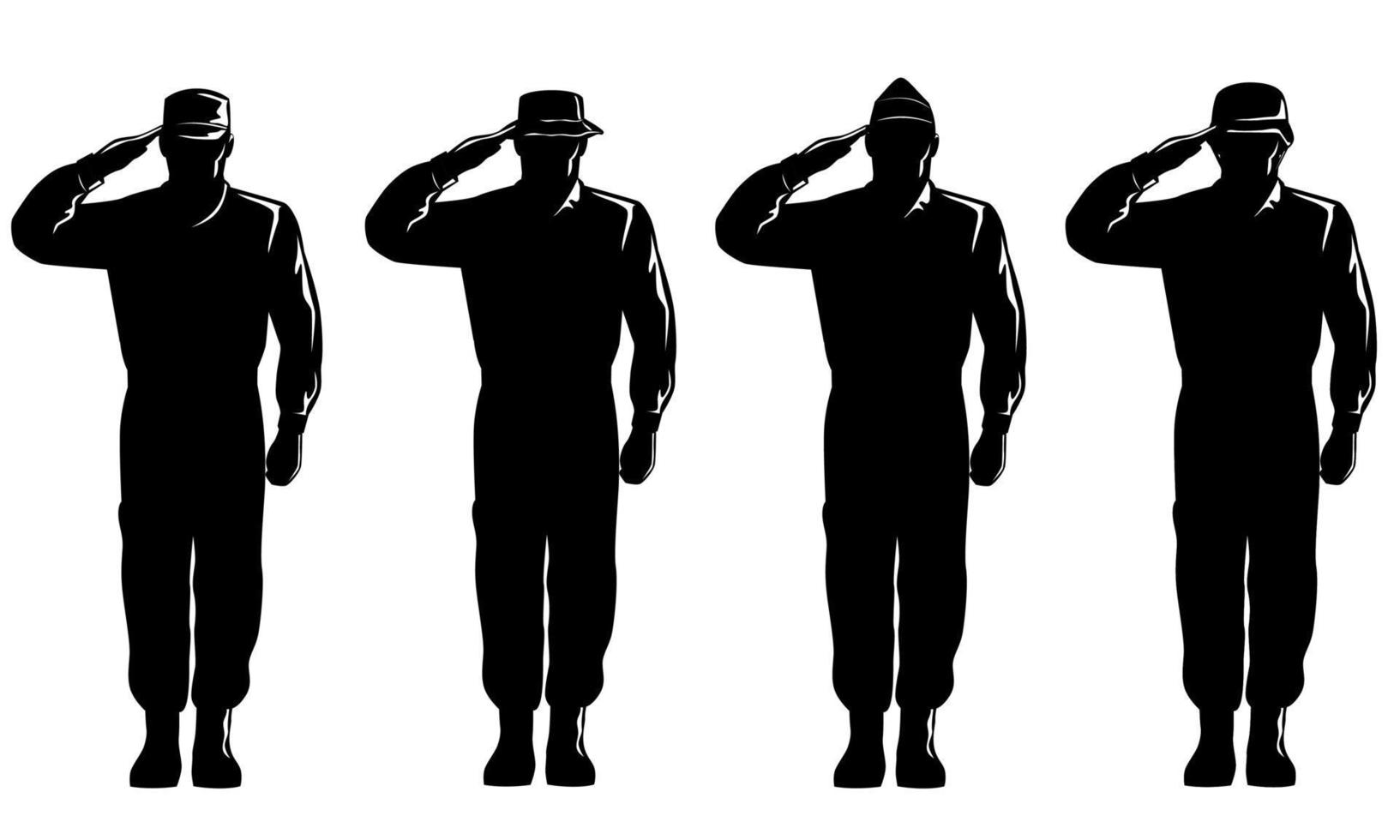 American Soldier Military Serviceman Personnel Silhouette Saluting Silhouette Full Body Isolated Retro vector