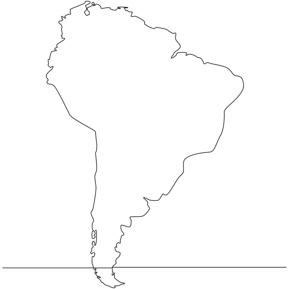 Continuous line drawing of map South America vector line art illustration