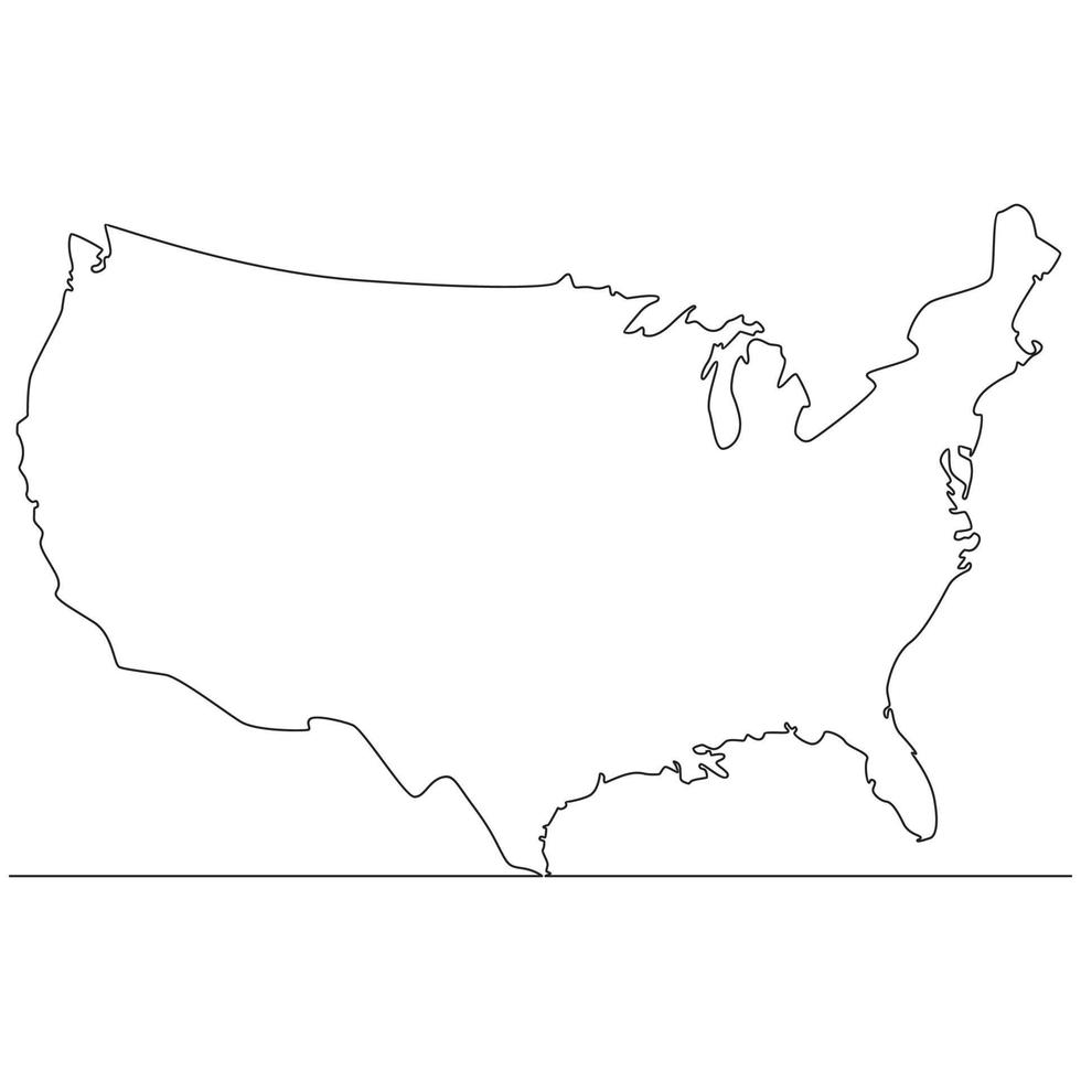 Continuous line drawing of map United States of America vector line art illustration