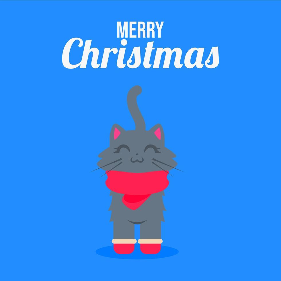 vector illustration of cartoon kitten wearing christmas clothes. with a merry christmas text