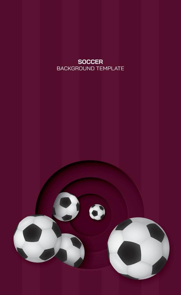 Ilustración de vector 3d de balones de fútbol con espacio en blanco sobre fondo de capas. fondo de fútbol