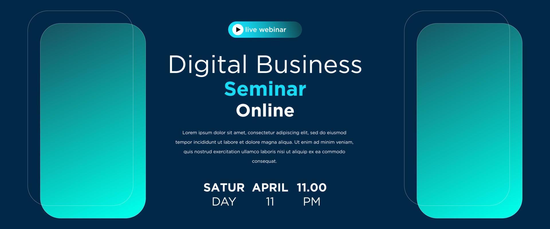 Webinar horizontal banner design template. Editable modern banner on blue background color. Can be used for banners, covers, and headers. vector