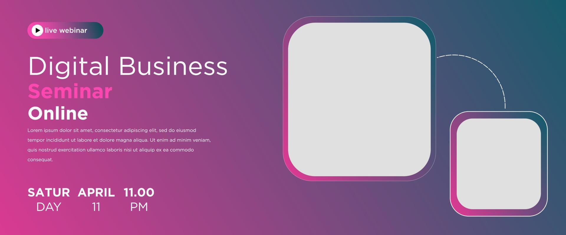 Webinar horizontal banner design template. Editable modern banner on blue background color. Can be used for banners, covers, and headers. vector