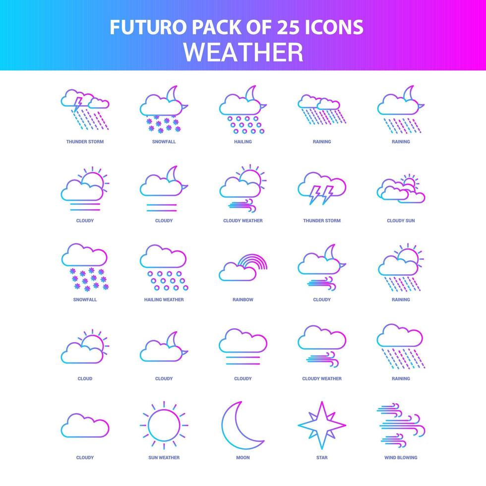paquete de 25 íconos del clima futuro azul y rosa vector