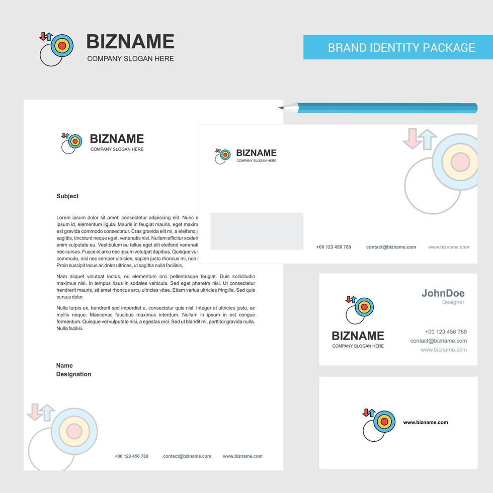 Target Business Letterhead Envelope and visiting Card Design vector template