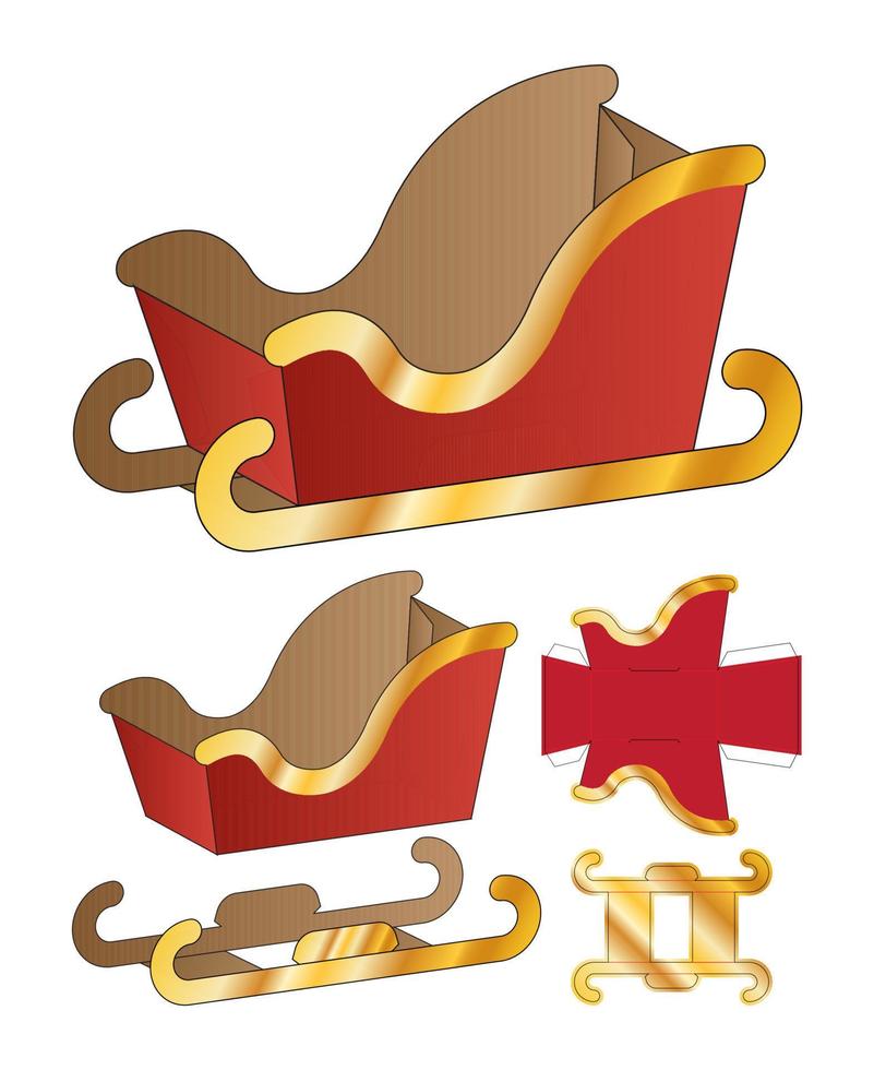 Santa Claus Sleigh Cart packaging template. vector