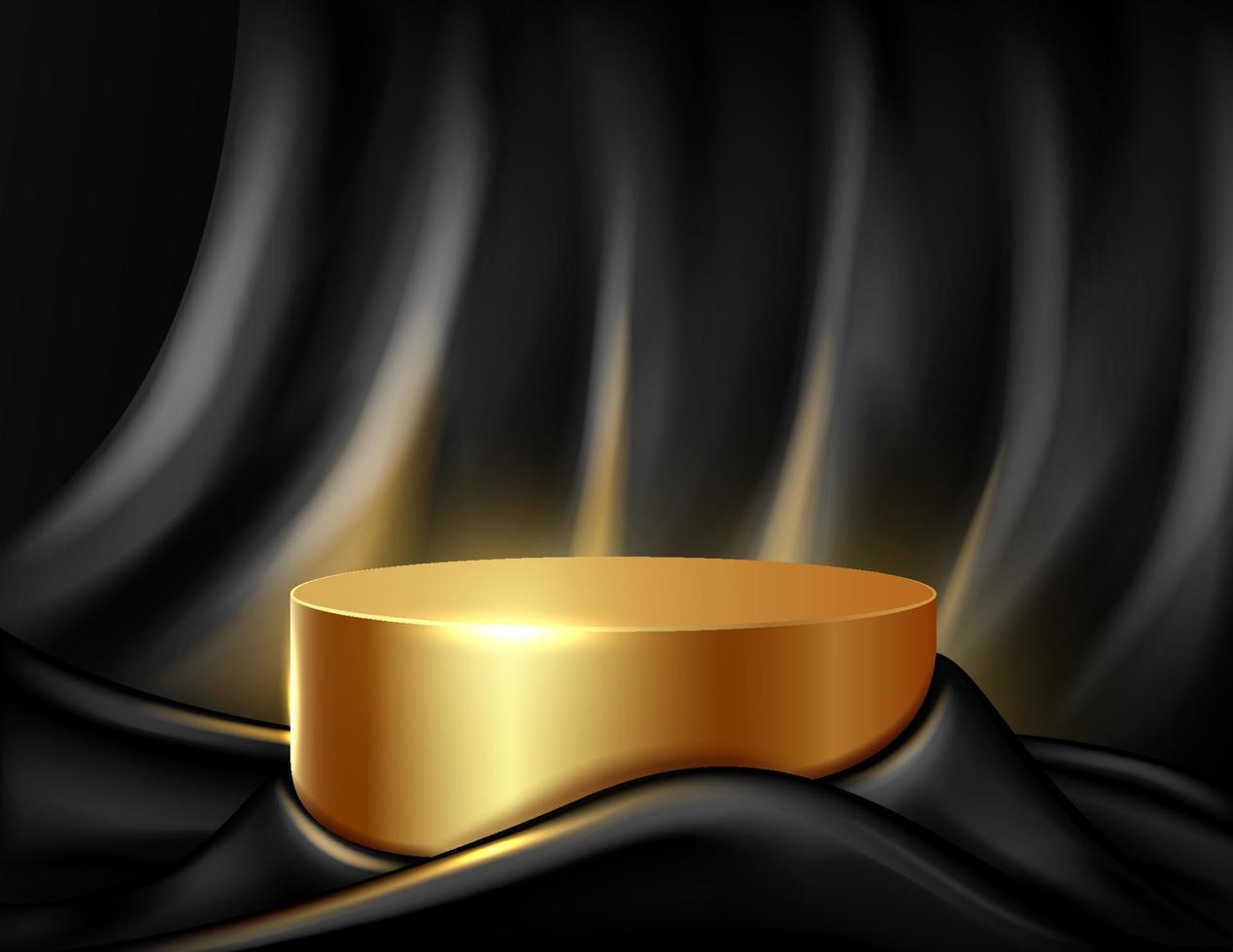 Gold podium with black textile background. Gold podium for business concepts. Vector illustration