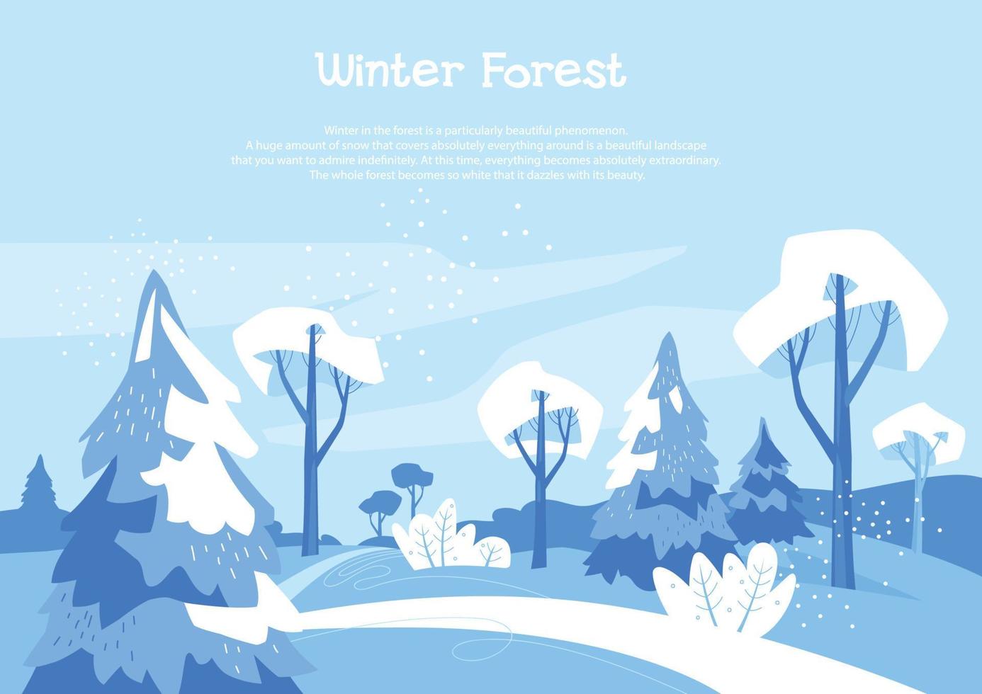 paisaje de invierno árboles de navidad y árboles en la nieve. caminar por el bosque de invierno. imagen vectorial vector