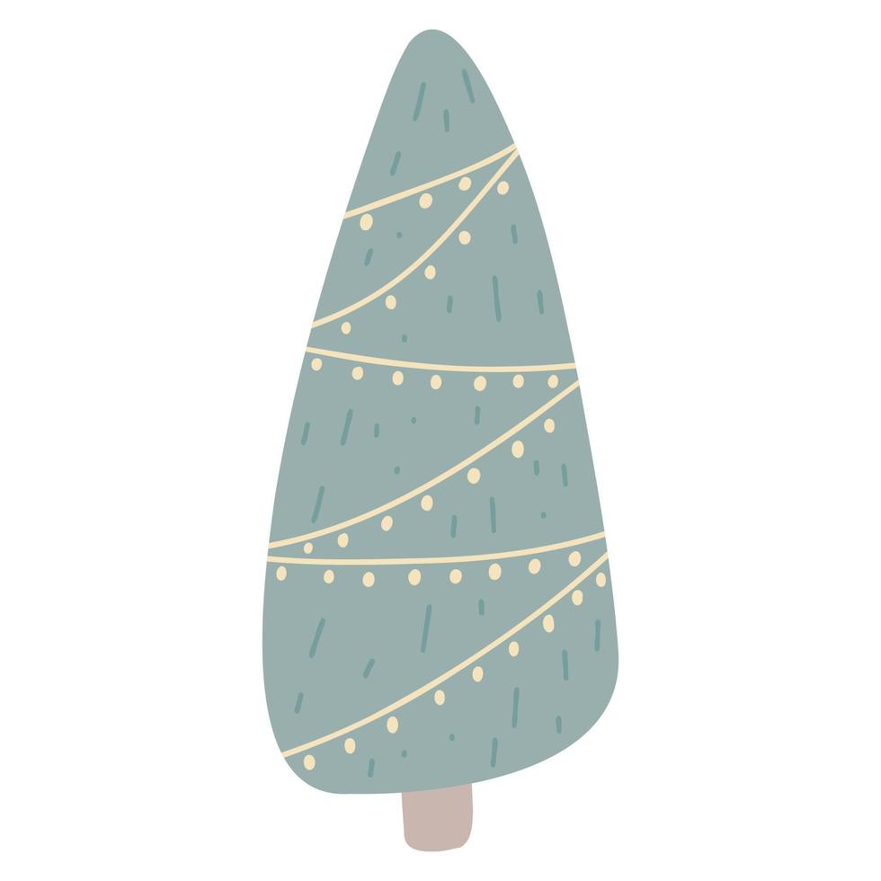 árbol de navidad en estilo plano de dibujos animados. ilustración vectorial dibujada a mano del árbol de hoja perenne con guirnalda. concepto de celebración de navidad y año nuevo vector