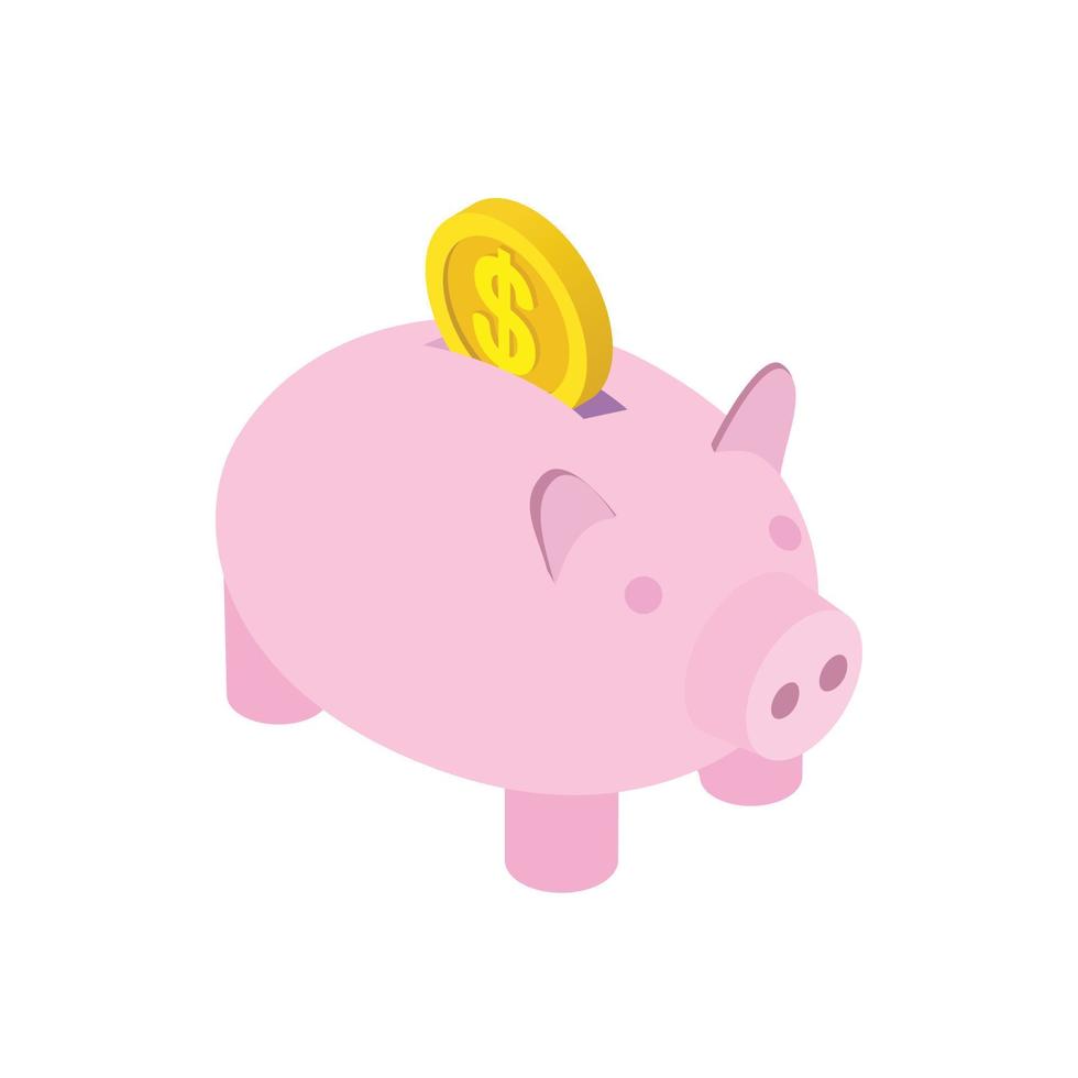 Piggy bank icon, isometric 3d style vector