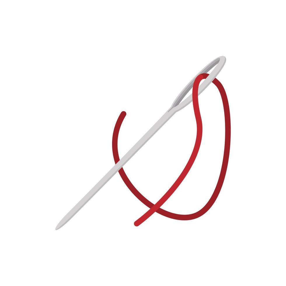 aguja de acero con icono de dibujos animados de hilo rojo vector