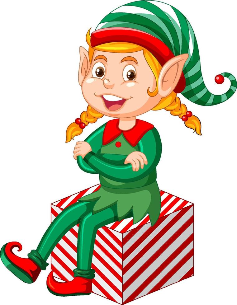 Cute kid wearing elf costume cartoon vector