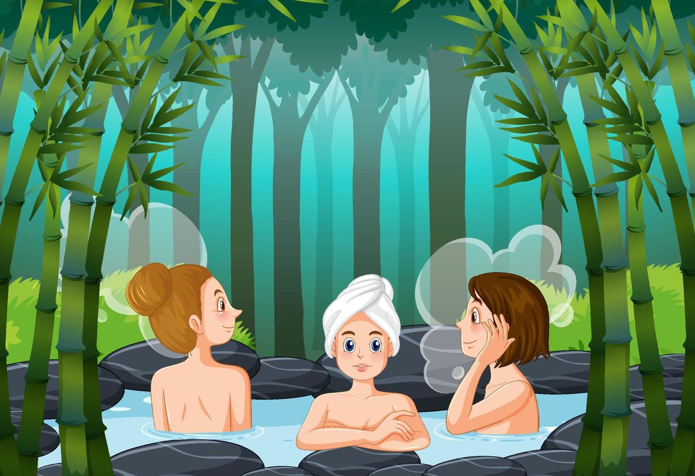 Women in thermal bath in bamboo forest vector