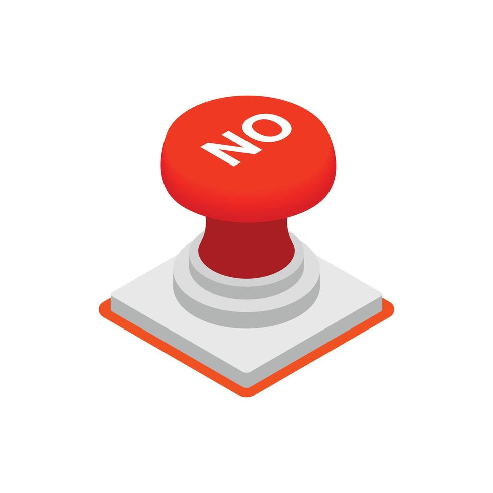 Push button NO icon, isometric 3d style vector