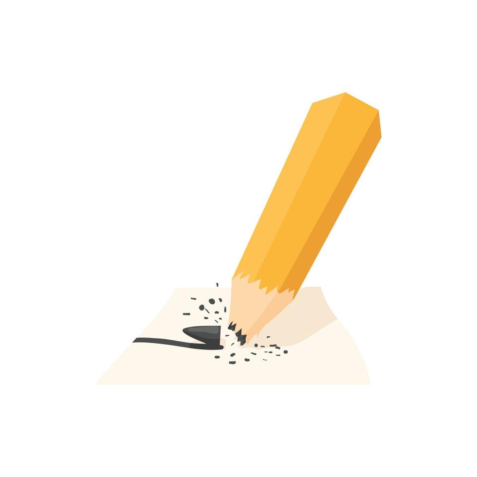 Pencil with a broken rod icon, cartoon style vector