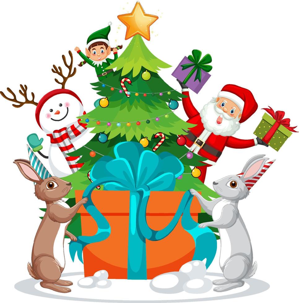 Christmas tree with cute rabbit vector