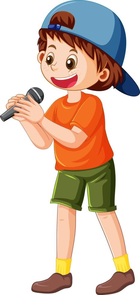 Singer boy cartoon character isolated vector