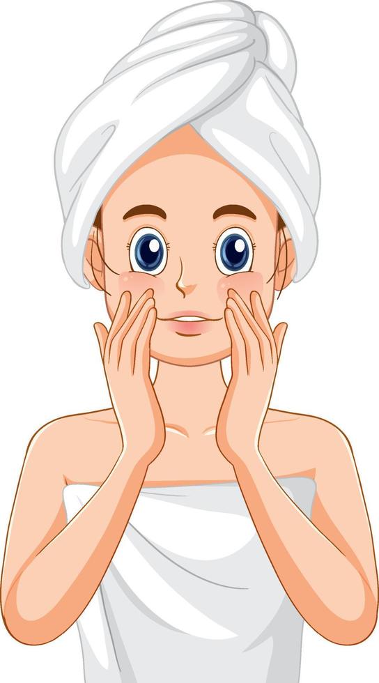 A woman in towel doing face massage vector