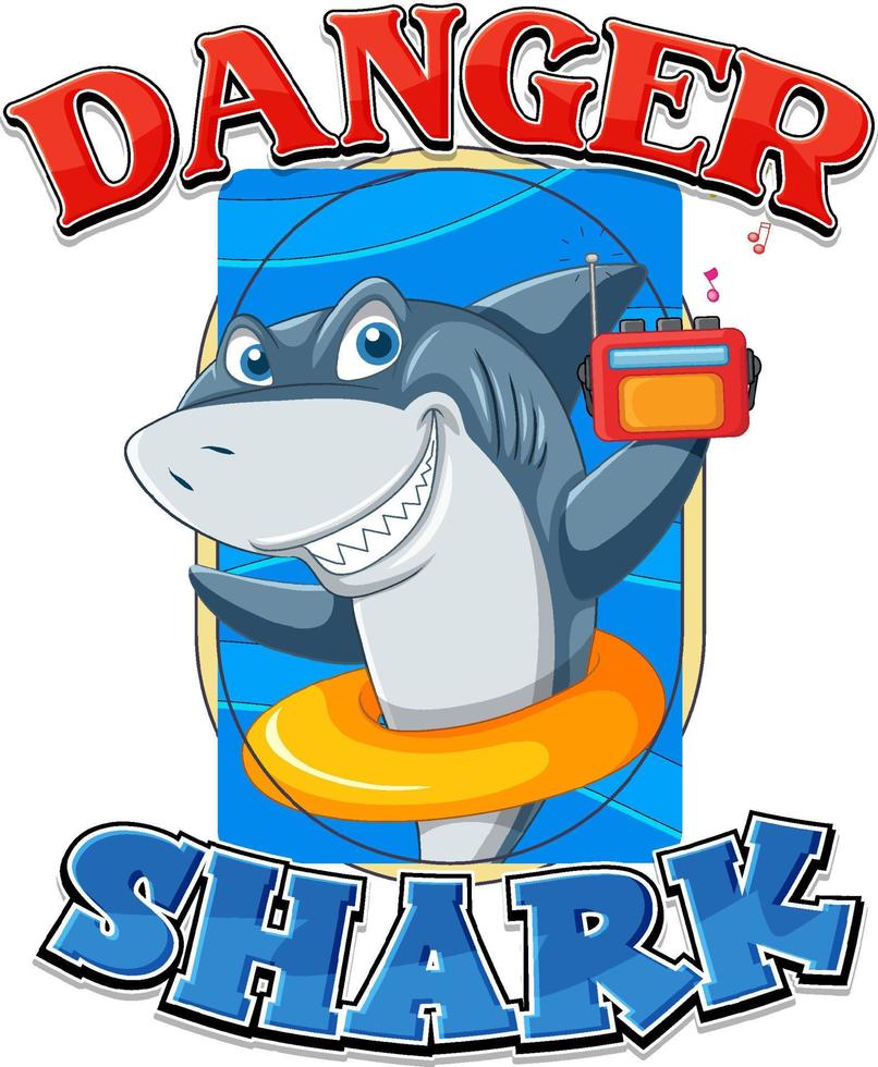 Shark cartoon character with danger icon vector