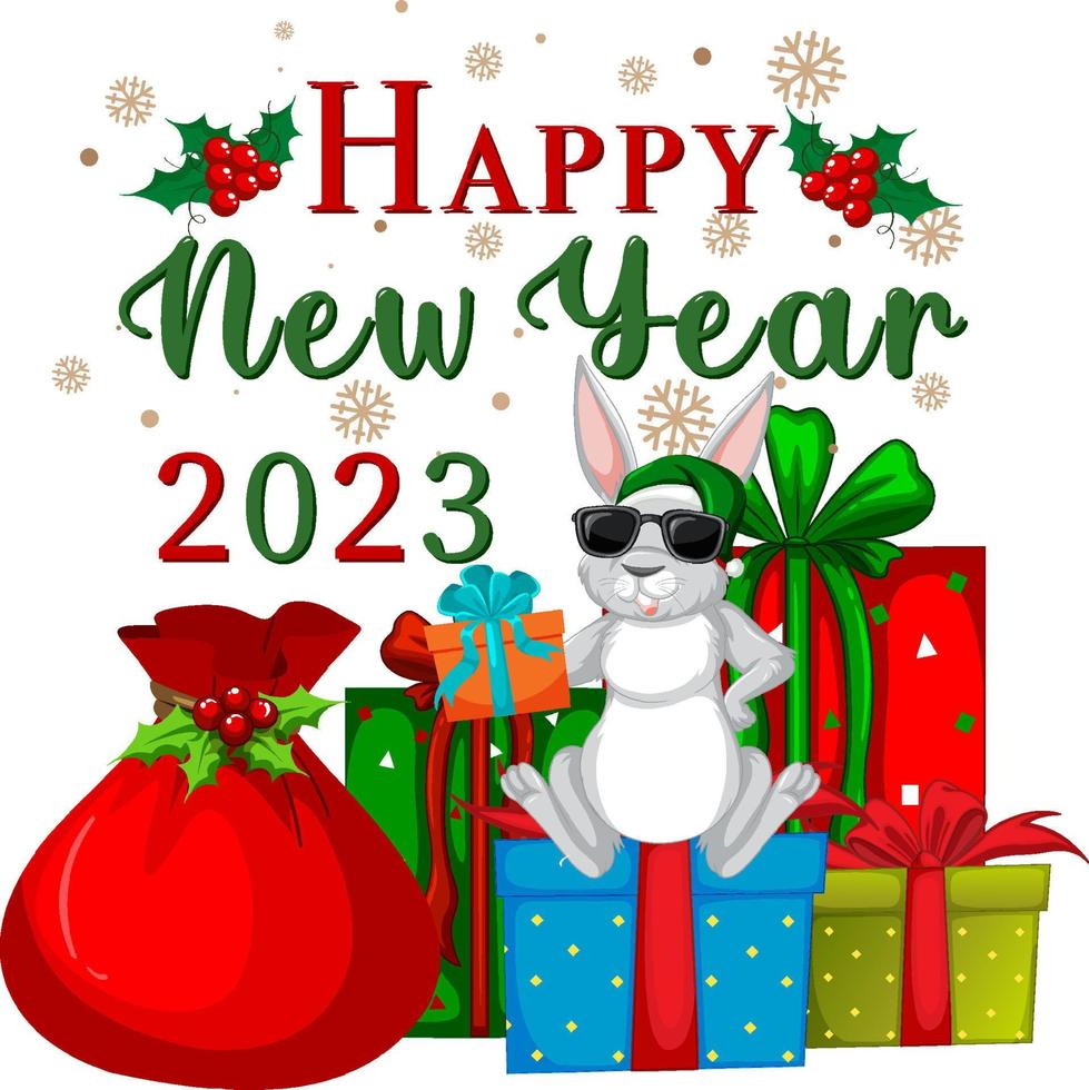 Happy New Year Banner Design with Cute Rabbit vector