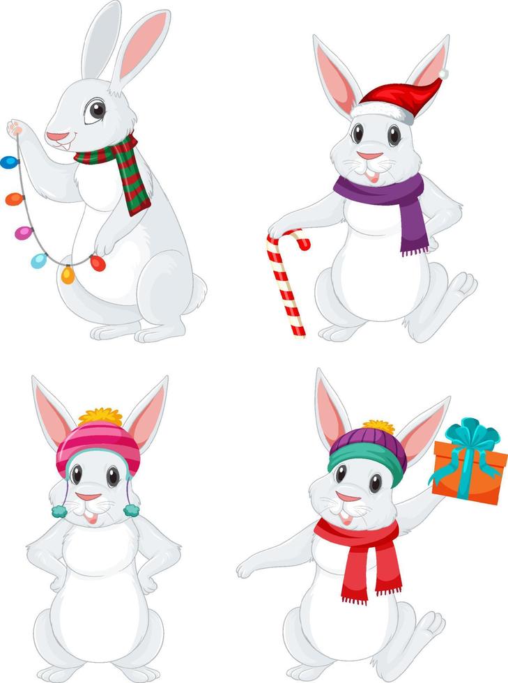 Set of rabbits in Christmas theme vector