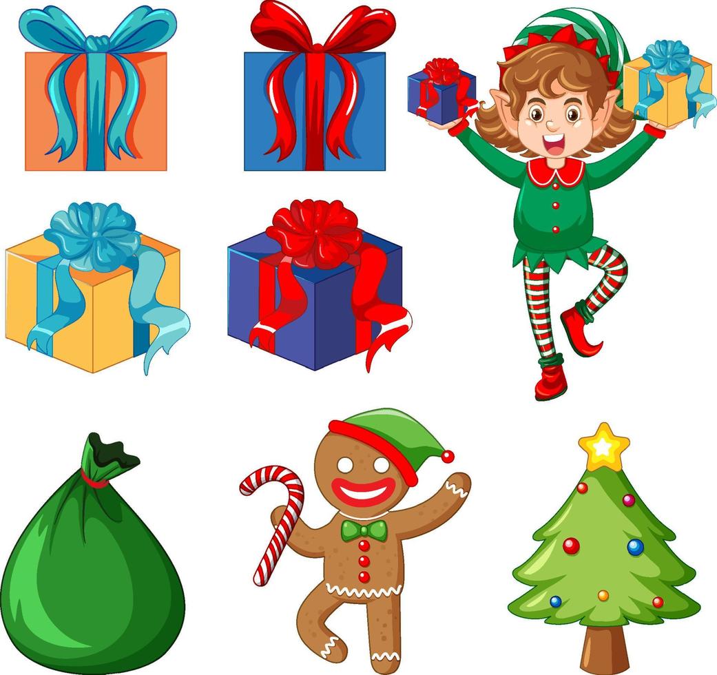 conjunto de elementos y adornos navideños vector