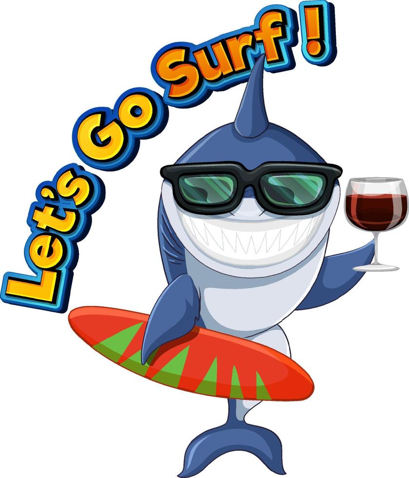 Cute shark cartoon character surfing vector