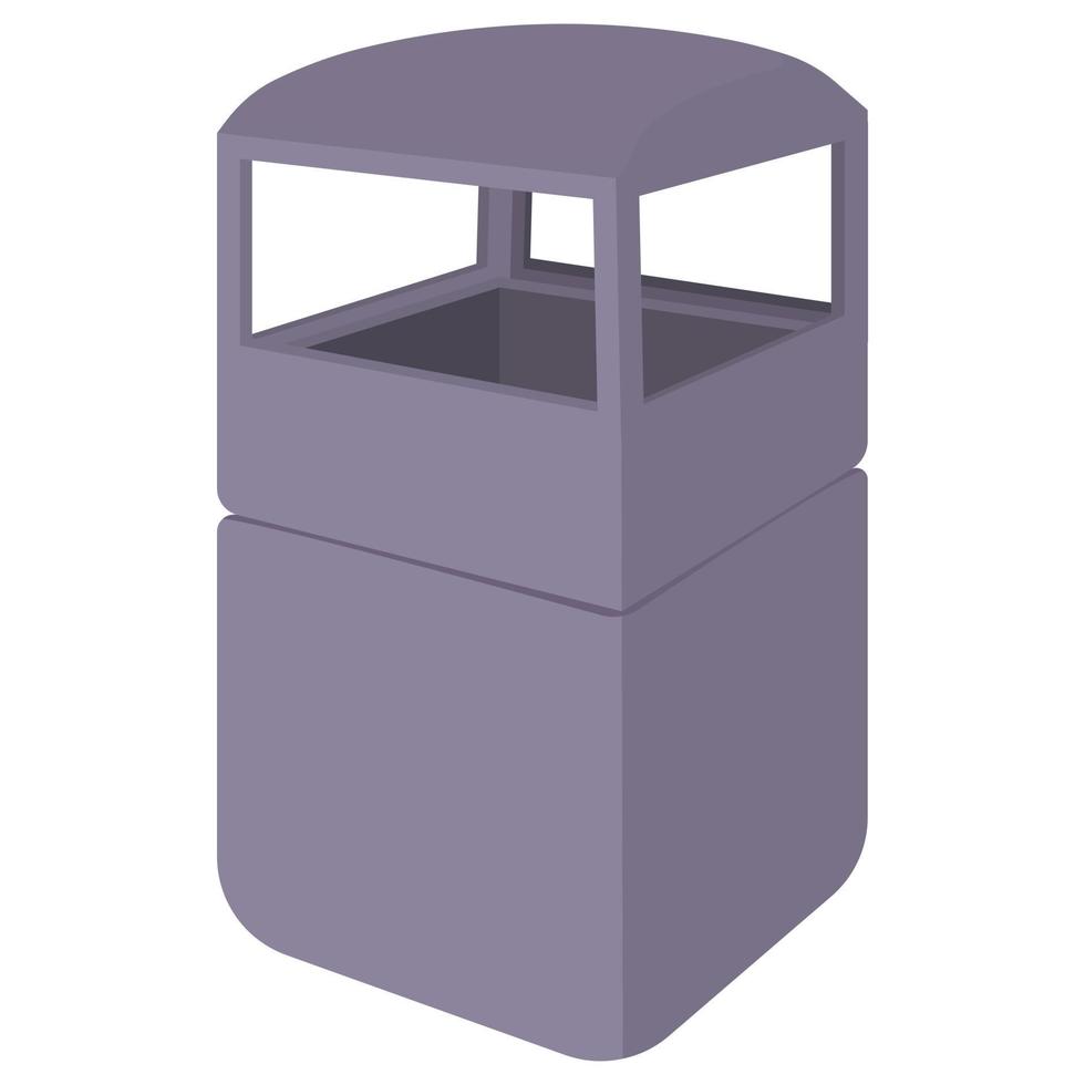 Grey empty steel bin icon, cartoon style vector