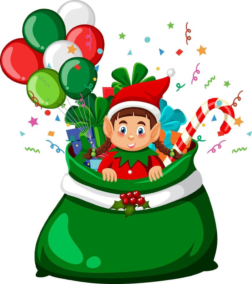 Elf in Christmas gift bag vector