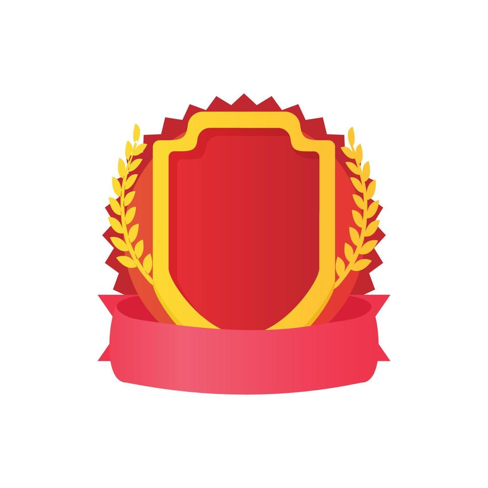 Red shield with ribbon and laurel icon vector