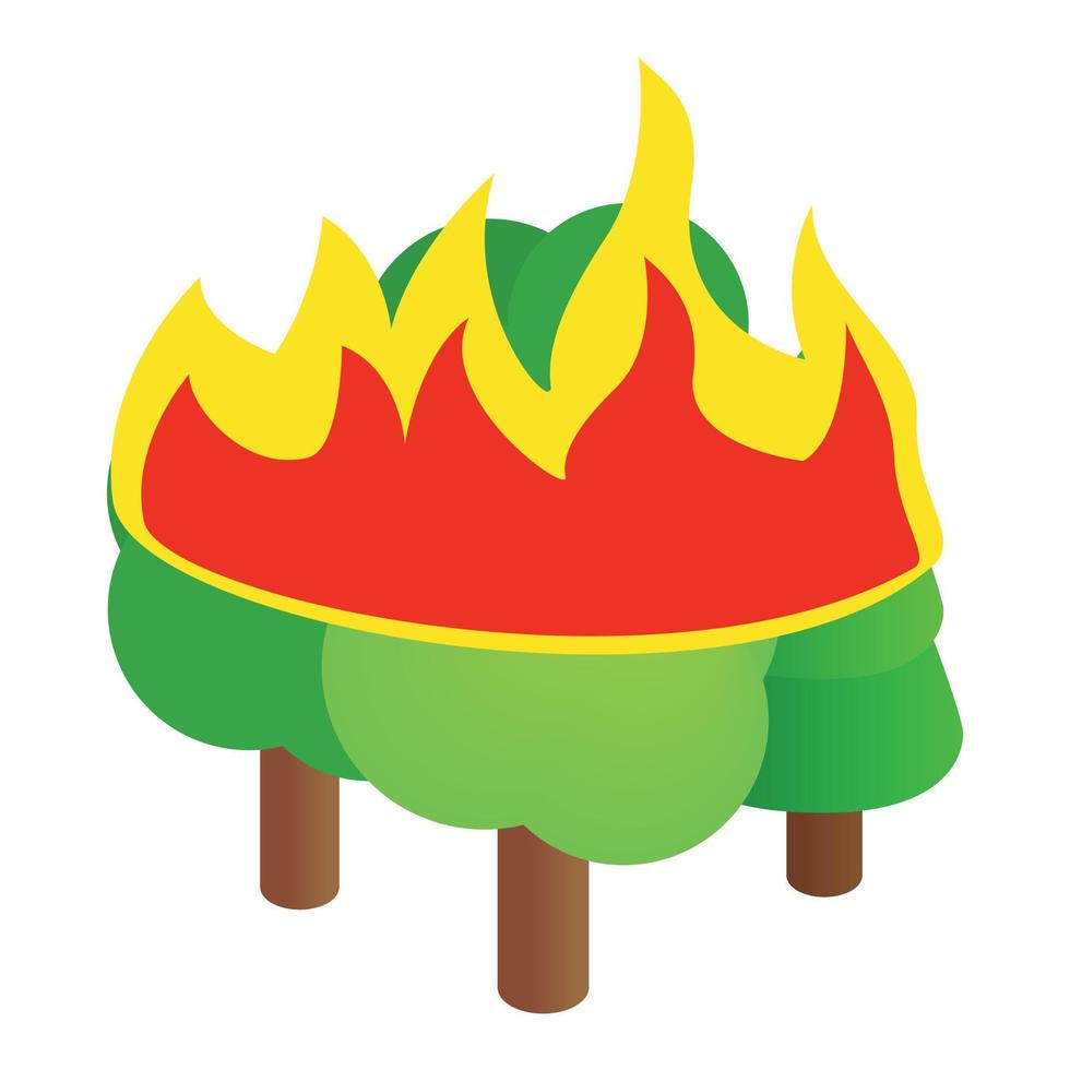 icono de árboles forestales en llamas, estilo 3d isométrico vector