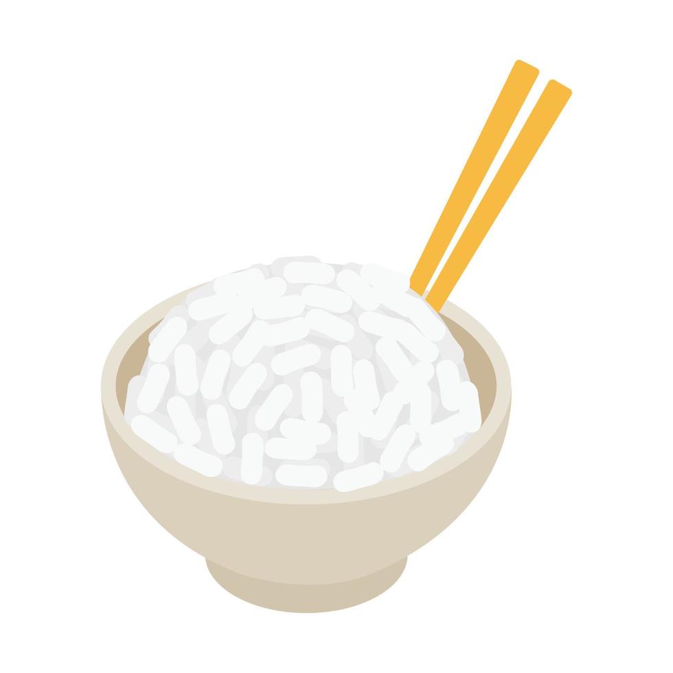 Bowl of rice with pair of chopsticks icon vector