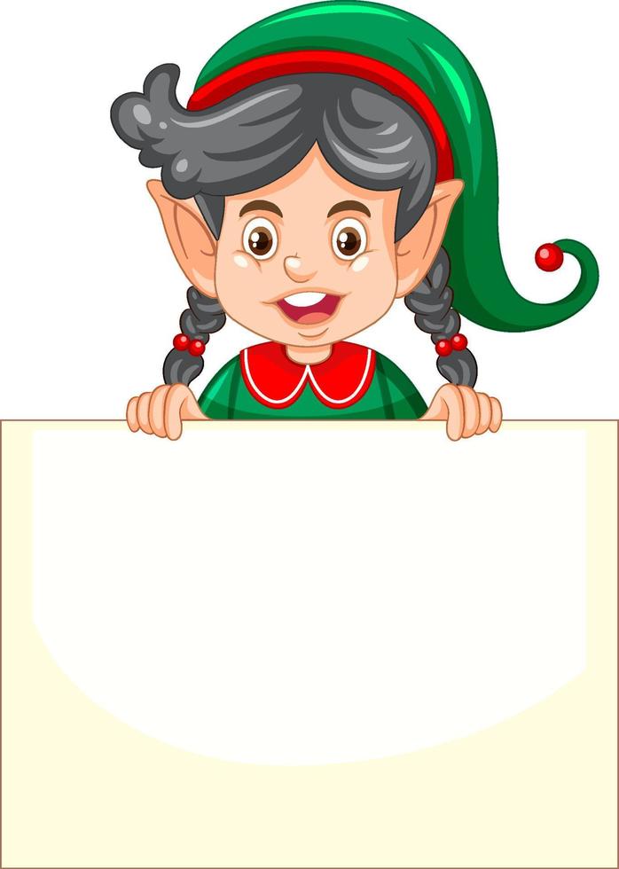 Elf girl with blank board template vector