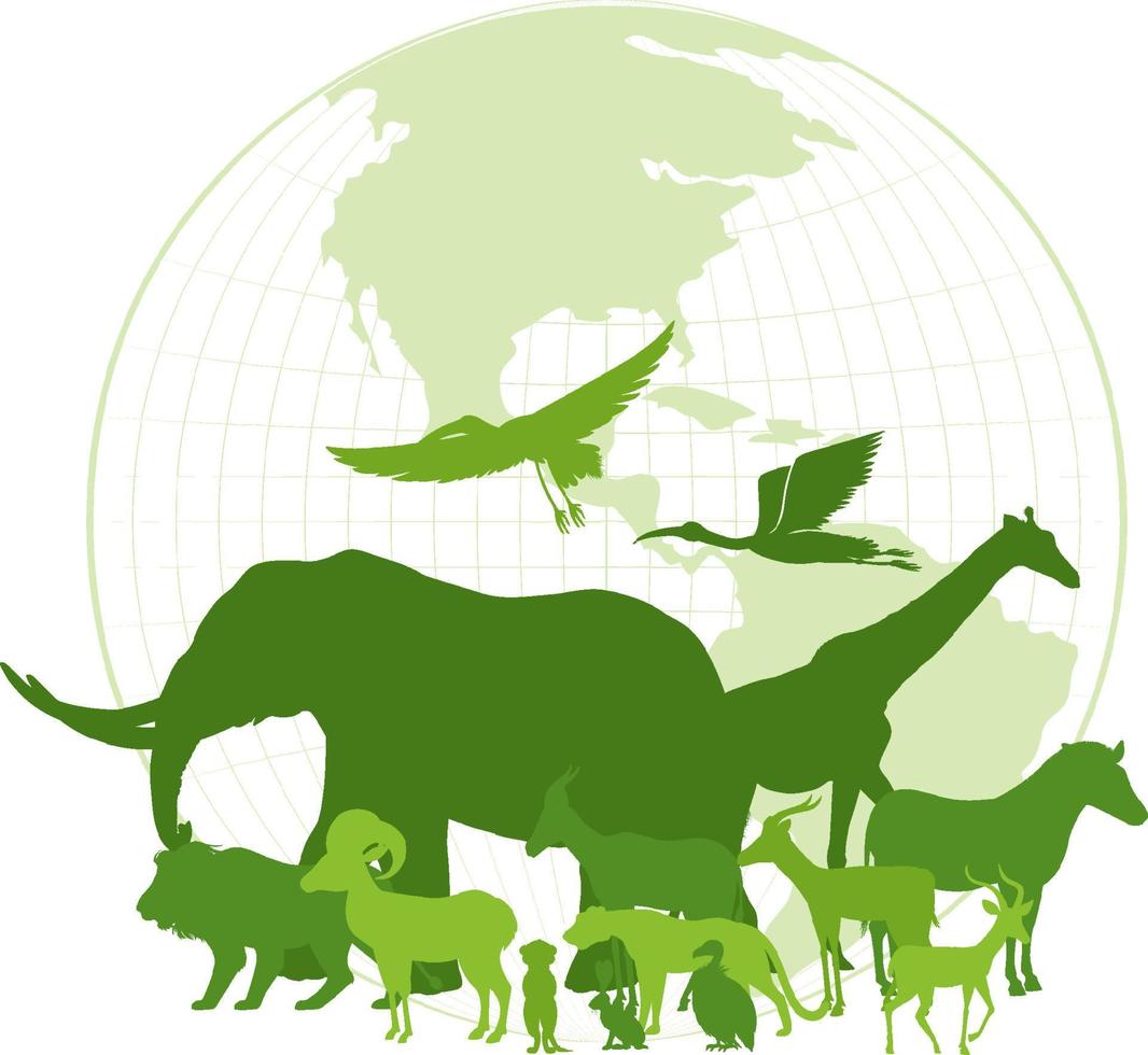 Green silhouette of wild animals vector