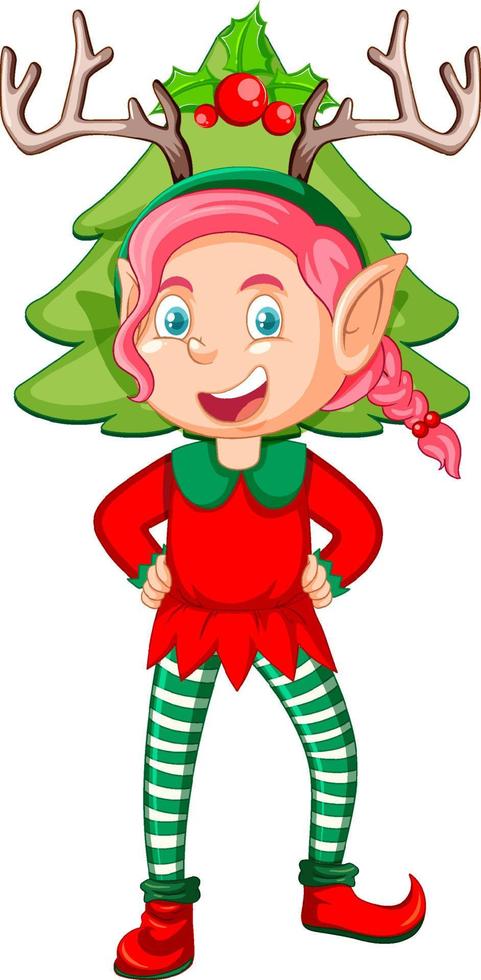 Cute kid wearing elf costume cartoon vector