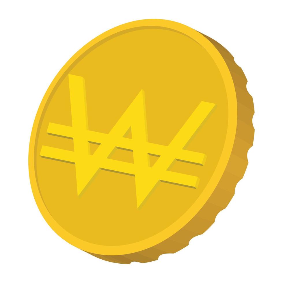 Gold coin with Won sign icon, cartoon style vector