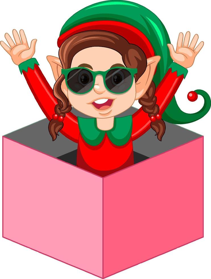 Cute kid wearing elf costume cartoon vector