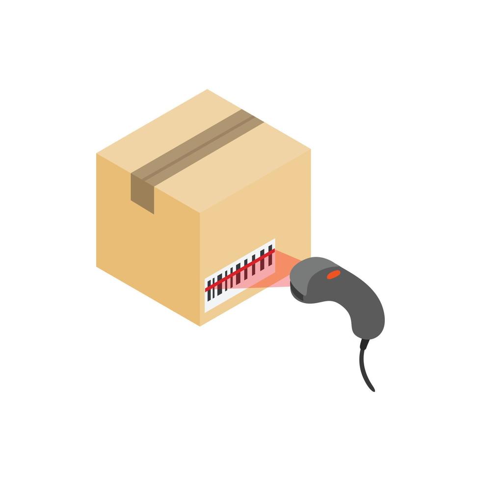 Scanning label on box with barcode scanner icon vector