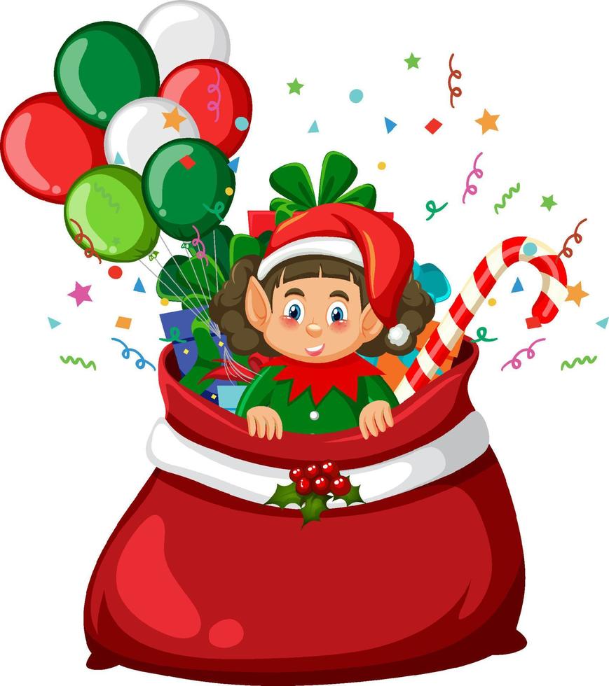 Elf in Christmas gift bag vector