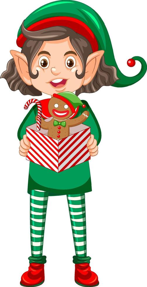 Cute kid wearing elf costume cartoon vector