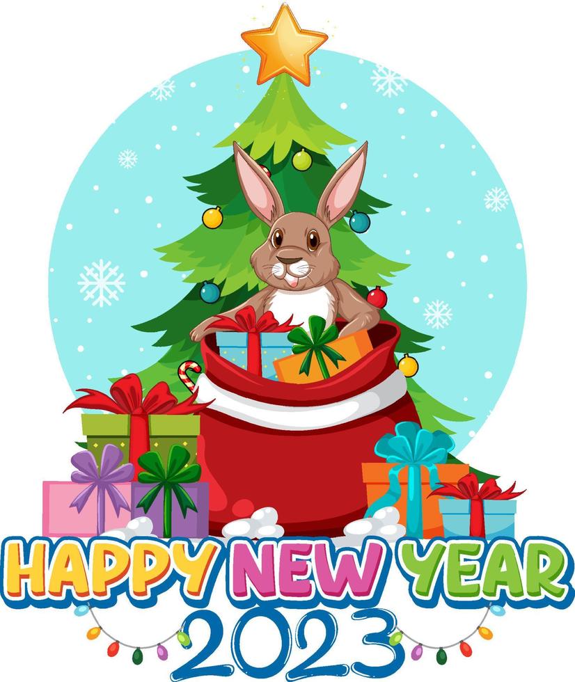 feliz año nuevo texto con lindo conejo para diseño de banner vector