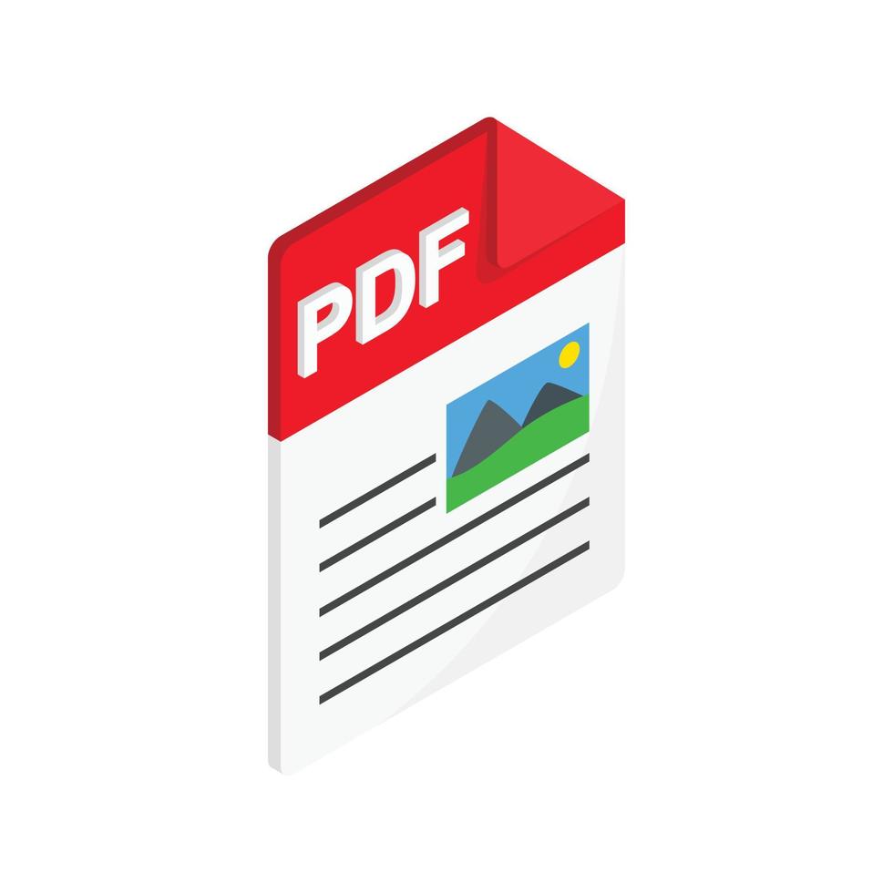 icono de archivo pdf, estilo 3d isométrico vector