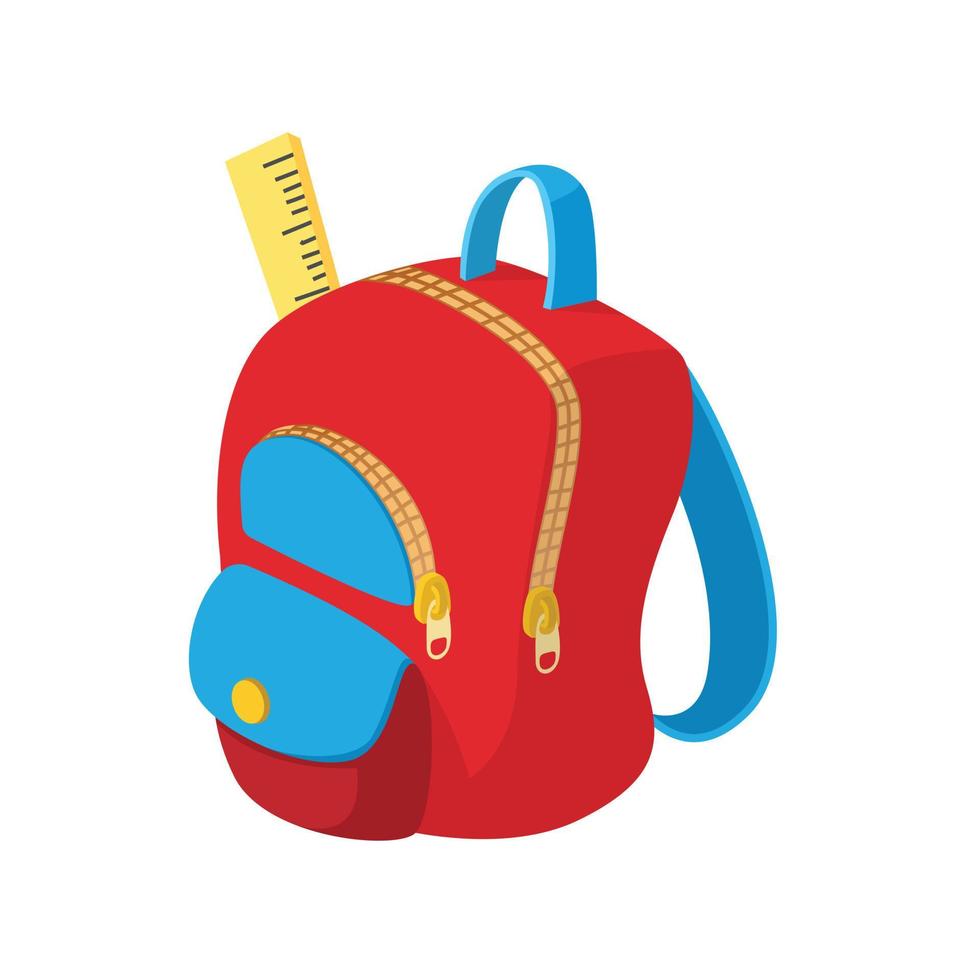 icono de mochila escolar, estilo de dibujos animados vector