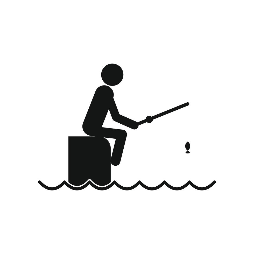 Fisherman sitting on pier with rod icon vector