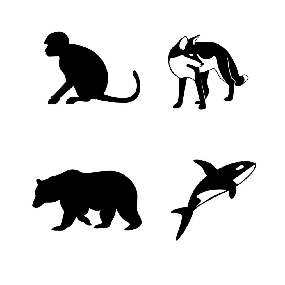 conjunto de animales sillhoutte aislado en ilustración de fondo blanco vector