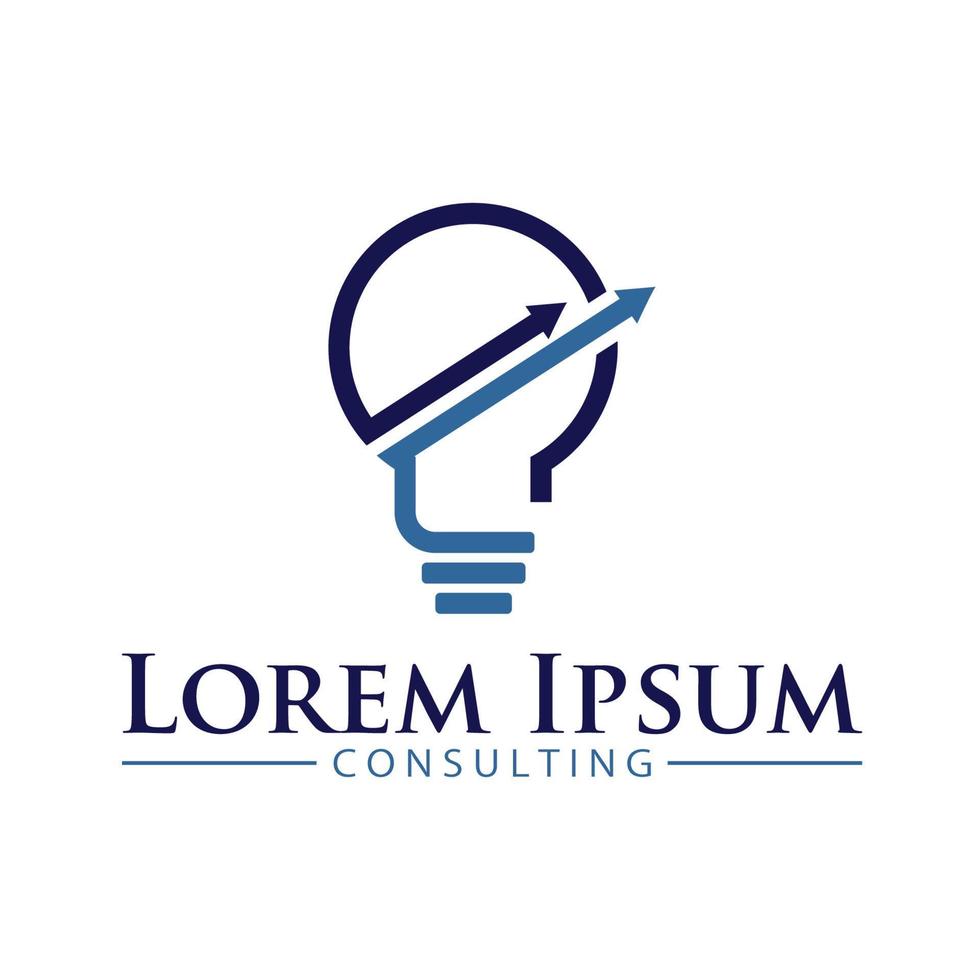 investment consulting company logo with illustration of a light bulb and two arrows on white background vector