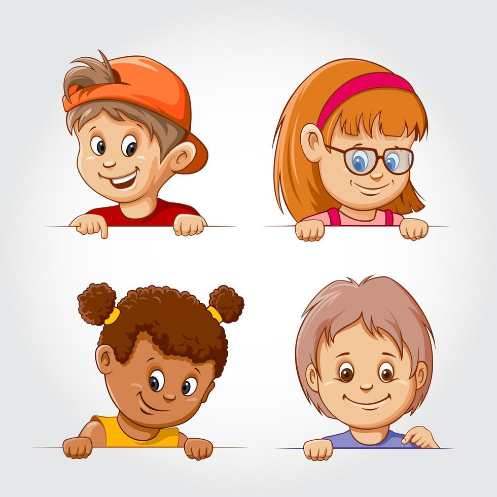 conjunto de rostros de niños y niñas aislado sobre fondo blanco. vector