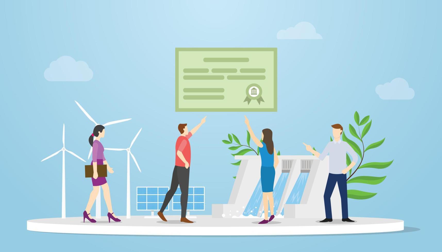 green bond government concept with people and some green energy with modern flat style vector